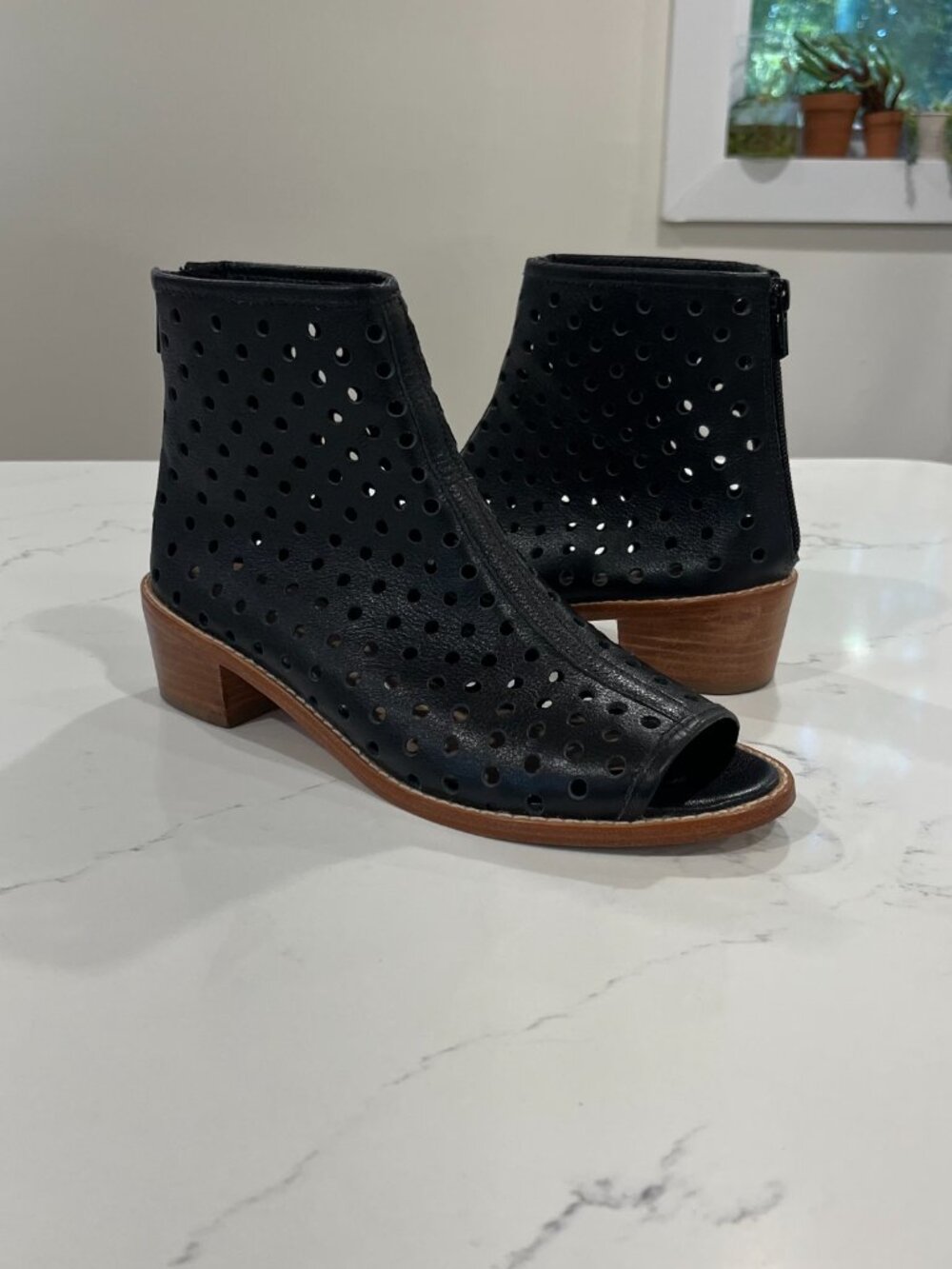Loeffler Randall Lone Open Toe Booties Ankle Boots  Size 9.5 M Black